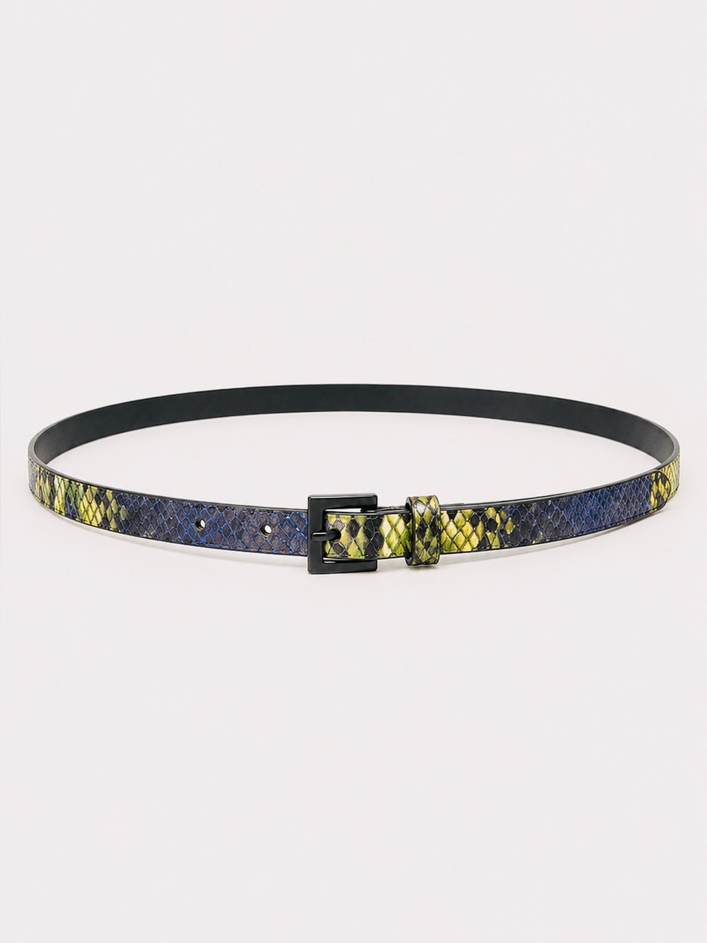 Joe Fresh Snake Print Belt Small Blue Green Yellow Vegan Leather Classic Thin